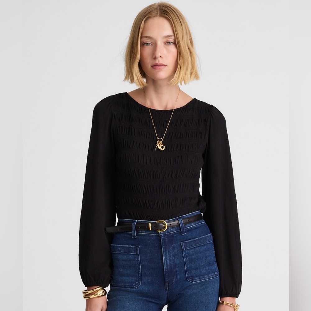 NWT Madewell Smocked Boatneck Long Sleeve Top